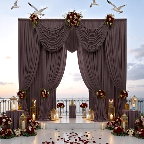 20x15ft Brown Backdrop Curtains for Parties - 4 Panels 5x15ft Wrinkle-Free Silky Polyester Drapes for Wedding, Birthday, Decorations & Graduation Background - color: Brown, size: 5ftx15ft(4 Panels)