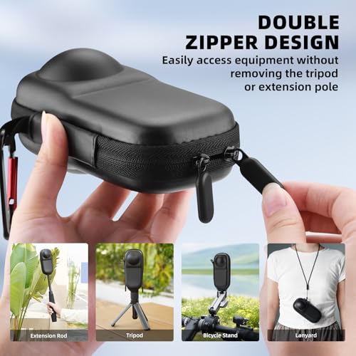 BRDRC Insta 360 X5 Case Bag + Silicone Lens Cap + 2 Pack Screen Protector Accessories Kit Carrying Case with Wrist Strap and Carabiner for Insta360 X5 X4 Protective Bundle - color: PU Case Bundle