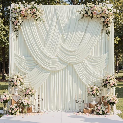 10ft x 15ft Ivory Backdrop Curtain for Wedding Party 2 Panels 5x15ft Wrinkle Free Silky Polyester Backdrop Drapes Fabric for Birthday Baby Shower Graduation Photography Stage Background Decorations - color: Ivory, size: 10ft x 15ft (W5' x H15', 2panels)