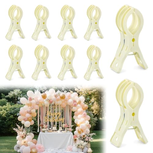 EMART 10 Pack Balloon Arch Clips Plastic Beige Large Towel Clips 3.5 Inch Heavy Duty Spring Clamps for Backdrop Stand Balloon Arch Kit Birthday Decoration Crafts Woodworking Photography Studios - color: Beige