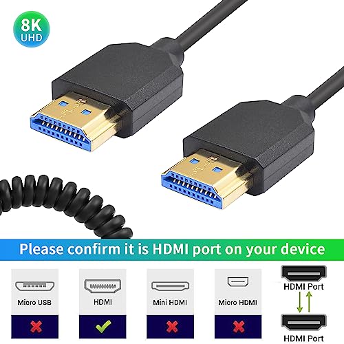Duttek 8K Coiled HDMI Cable 3FT- 6FT, HDMI 2.1 Cable Coiled 48Gbps, Extreme Thin HDMI Male to Male Cable Supports 8K@60Hz, 4K@120Hz for Monitor, Laptop, PC, TV - style: HDMI Male to Male 6FT/1.8M