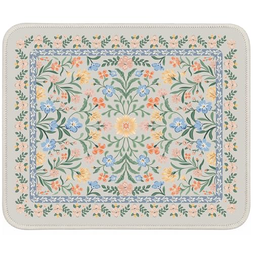 iCasso Aesthetic Small Floral Mouse Pad, Mini Portable Travel Mousepad, Anti-Slip and Comfortable Cloth Mouse Mat 7.9"x9.5" with Stitched Edges for Computer, Laptop, Office, Home(Green Floral) - color: B-green Floral, size: 9.4L x 7.8W inches