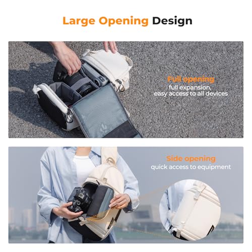 K&F CONCEPT Camera Sling Bag Crossbody Bag Camera Shoulder Backpack DSLR/SLR/Mirrorless Photography Bags Compatible with Canon/Nikon/Sony/Fuji/Gopro/DJI - color: White, size: Medium