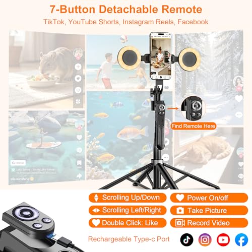 71" Auto Face Tracking Tripod with Ring Light, 360° Rotation Phone Tripod with Remote & No App Required, Extendable Selfie Stick Tripod for iPhone/Camera, Live Streaming Equipment for TikTok/YouTube - size: Tripod with 2 Ring Lights