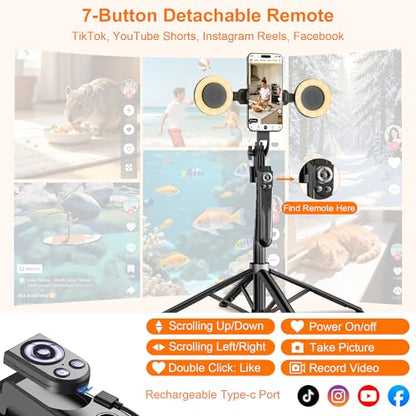 71" Auto Face Tracking Tripod with Ring Light, 360° Rotation Phone Tripod with Remote & No App Required, Extendable Selfie Stick Tripod for iPhone/Camera, Live Streaming Equipment for TikTok/YouTube - size: Tripod with 2 Ring Lights