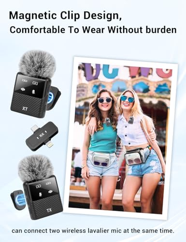 Mini Wireless Lavalier Microphone for iPhone, iPad, Android Phone, Noise Reduction Plug and Play Magnetic Clip on Lapel Mic for Video Recording Podcast Vlogging