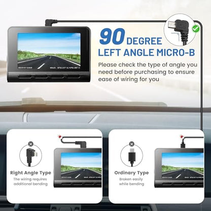 EWAY Dash Cam Mircro USB Power Cord 16.5ft, USB 2.0 A to Micro-B Left Angle 90 Degree Replacement Power Supply Cable Car Charger Adapter USB Connector for Dashcam Dash Board Recorder Recording Camera