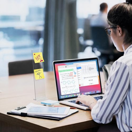 2 Pack Acrylic Monitor Memo Board with Removable Base, Portable Sticky Note Holder, Transparent Message Board Sign for Laptop, Desktop
