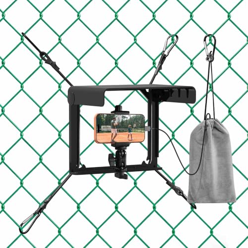 Cell Phone Fence Mount with Shade, Phones Holder Mounting Kit for iPhone, Mevo Start and Other Action Cameras, for Recording Baseball, Hockey, Softball and Tennis Games (Black)