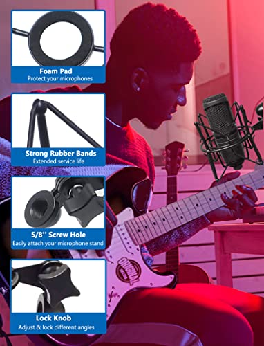 SUUNTOK Microphone Shock Mount Universal Mic Holder Spider Recording Mic Shockmount Stand Compatible with Many Condenser Mics Like Rode NT1-A NT2-A Procaster AT2020 MXL 990 770 U87 (Black) - style: Black Compatible with AT2020