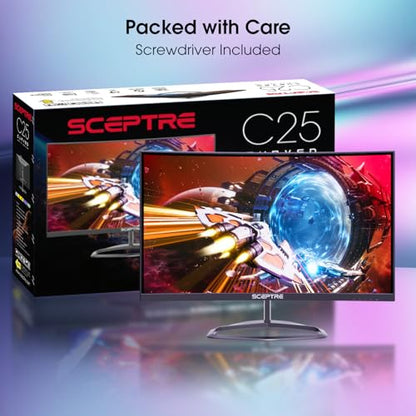 New! Sceptre Curved 24.5-inch Gaming Monitor up to 240Hz 1080p R1500 1ms DisplayPort x2 HDMI x2 Eye Care Build-in Speakers, Machine Black 2026 (C255B-FWT240 Series) - style: 2025 25" Curved 240Hz