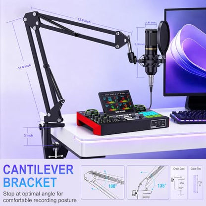 Podcast Equipment Bundle with 3.5mm BM800 Condenser Microphone for Pc/Phone Live Streaming Singing Gaming, Podcast Microphone Bundle with Live Sound Board Audio Mixer,Voice Changer, Denoise,DJ Sets