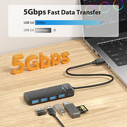 iDsonix USB Hub with 6ft Extension Cbale[Charging Not Supported], 4-Port USB 3.0 Splitter Ultra-Slim Extender for Desktop, Laptop, Xbox, Flash Drive, HDD, Console, Printer, PC, Keyboards, Mouse - size: USB-A 6ft