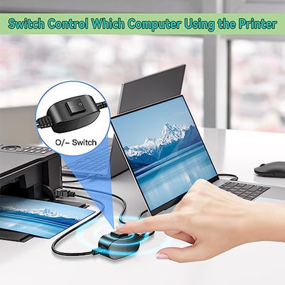 Herfair Printer Cable Splitter for Two Computers/Laptops Share One Printer | 5FT USB B Male to Dual A Male Splitter Cable Plug & Play Compatible with inkless Printer, Scanner, Fax Machine, More - size: 2