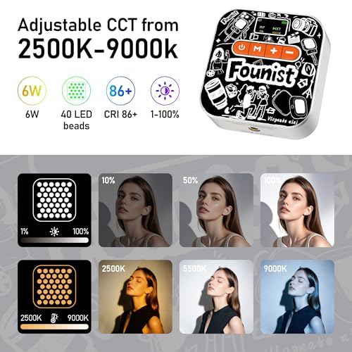 RGB Video Light with Tripod & Phone Clip, Portable LED Camera Light 2500K–9000K, 22 Scene Modes, Rechargeable On-Camera Lighting for Phone Vlogging, Streaming, TikTok, YouTube