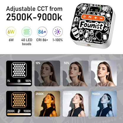 RGB Video Light with Tripod & Phone Clip, Portable LED Camera Light 2500K–9000K, 22 Scene Modes, Rechargeable On-Camera Lighting for Phone Vlogging, Streaming, TikTok, YouTube