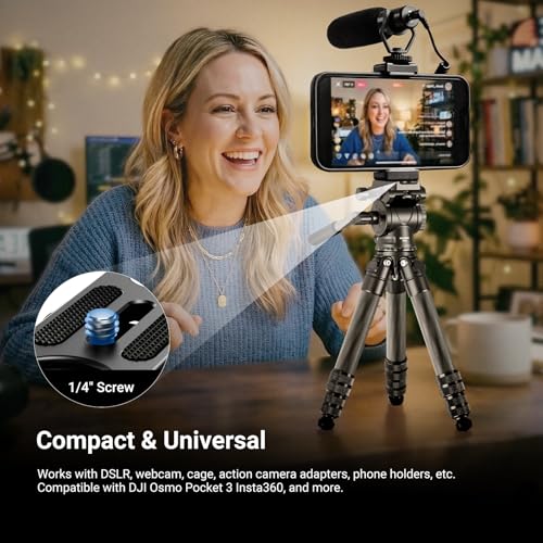 NEEWER Carbon Fiber Desktop Mini Tripod for Camera, Tabletop Portable Travel Tripod with Video Fluid Head, QR Plate for TikTok DSLR Action Camera Video Recording Streaming, Max Load 6.6lb/3kg, TP10