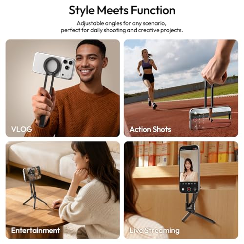 ULANZI MA57 Magnetic Phone Tripod for iPhone - Portable Mini Tripod for MagSafe Pocket Cell Phone Stand, Strong Magnet Quick Mount Foldable Hook Compatible with iPhone 17 16 15 14 13 12 Series, Black