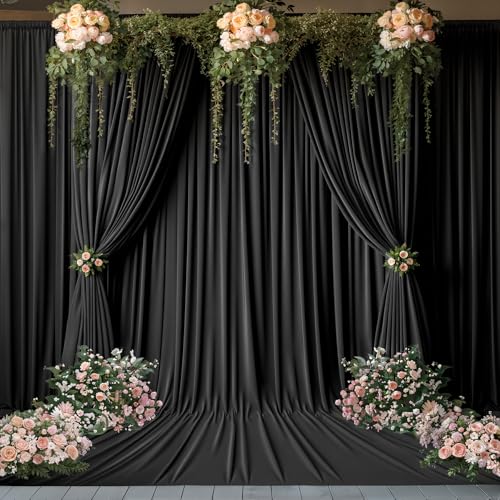 20x12 FT Black Backdrop Curtain for Parties Wrinkle Free Photo Backdrop Curtains Polyester Wedding Back Drop Cloth Background for Birthday Photography Portraits Pet Photoshoot Prom Decoration - color: Black, size: 5'(W) x 12'(H), 4 panels
