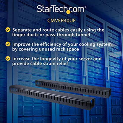 StarTech 40U Vertical Cable Manager, Finger Ducts, 2-Pack 3ft (CMVER40UF) - style: 40 U | Vertical