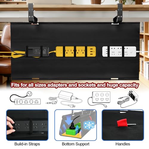 Under Desk Cable Management Tray, 36" Cord Organizer for Table, Clamp/Screw Mount Desk Cable Management, Premium Fabric Cable Management Tray for Office, Home