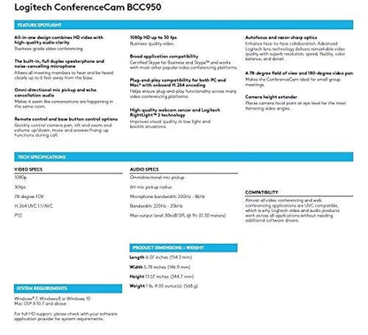 Logitech Conference Cam BCC950 Video Conference Webcam, HD 1080p Camera with Built-In Speakerphone (Renewed)