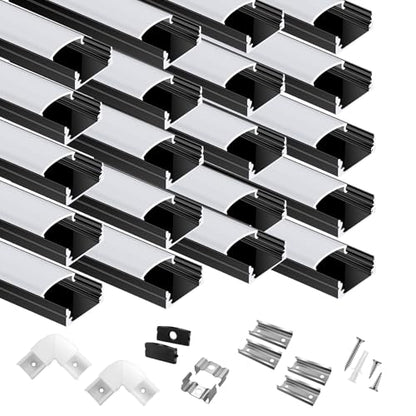 hunhun 20-Pack 6.6ft/2Meter U Shape Black LED Aluminum Channel System with Milky Cover, End Caps and Mounting Clips, Aluminum Channel Profile for LED Strip Light Diffuser Installations (20pack*6.6ft) - size: 20pack*6.6ft(Black)