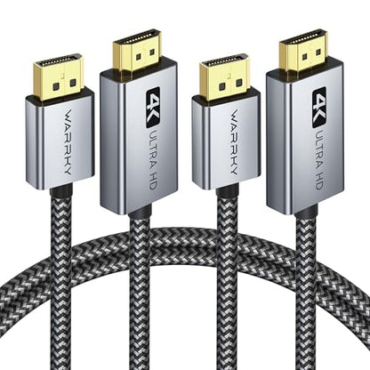 Warrky 4K DisplayPort to HDMI Cable Adapter 3.3FT 2Pack [Aluminum Shell, Nylon Braided] High Speed (1440P 60Hz, 1080P 120Hz) Uni-Directional DP to HDMI Cord Compatible for Dell, HP - size: 3.3FT, style: 2 Pack