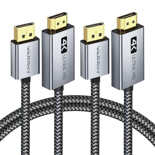 Warrky 4K DisplayPort to HDMI Cable Adapter 3.3FT 2Pack [Aluminum Shell, Nylon Braided] High Speed (1440P 60Hz, 1080P 120Hz) Uni-Directional DP to HDMI Cord Compatible for Dell, HP - size: 3.3FT, style: 2 Pack