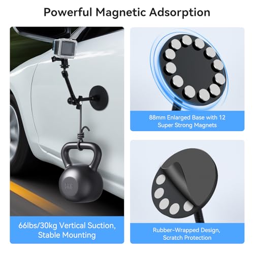 UTEBIT Magnetic Camera Mount, Action Camera Mount Adapter with Phone Holder | 88mm Strong Magnetic Base with 11 inch Magic Arm, Compatible with GoPro Hero 13/12, Insta 360, DJI OSMO Action 4/3, AKASO