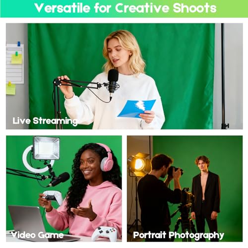 Green Screen Backdrop Kit, 10 x 6.5 Ft Portable Green Screen with T-Shaped Stand, Carrying Bag, 5 Clamps, Photography Greenscreen Background Kit for Streaming, Gaming, Zoom - size: 10 x 6.5 ft