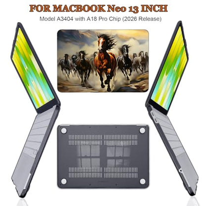 for 2026 MacBook Neo 13 Inch Case A18 Pro A3404 | Slim Scratch-Resistant Hard Shell Case with Keyboard Cover, Screen Film, Silicone Dust Plugs & Webcam Privacy Cover | Galloping Horse - color: Galloping Horse