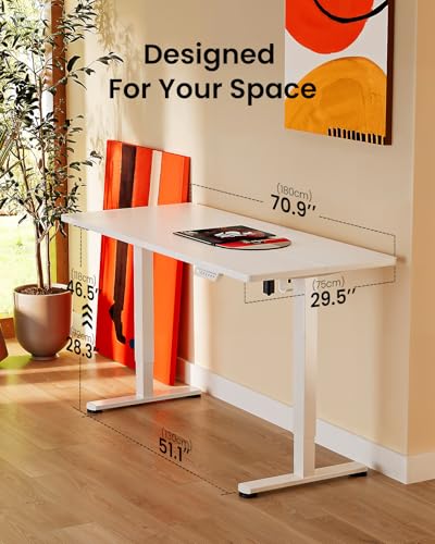 ErGear Height Adjustable Electric Standing Desk, 71 x 30 Inches Sit Stand up Desk, Memory Computer Home Office Desk, White - color: White, size: 70.9 X 29.5 Inches