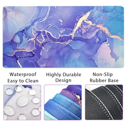 4-in-1 Gaming Mouse Pad Wrist Support Set，Desk Pad + Mouse Pad with Wrist Rest + Keyboard Wrist Rest + Coaster, Ergonomic Design for Home Office Study Game - Purple Marble - color: 4 Pcs Purple Marble
