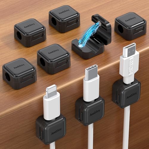 9 Pack Magnetic Cable Clips Cord Organizer,Desk Cable Management Accessories,Cord Clips,Adhesive USB Wire Holder Keeper Organizer for Home Office Desk Phone Car Wall Desktop Nightstand cable organizer - color: Black