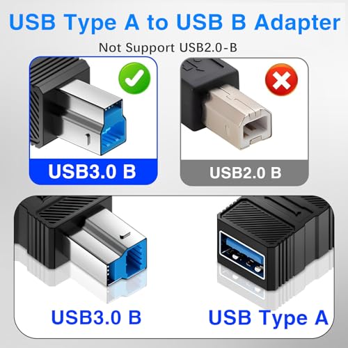 Duttek USB A to USB B Adapter, High-Speed 5Gbps Type 3.0 Female to Type B (MIDI) Male Power and Data Extension Adapter, for Audio Interface, Electronic Piano, Printer, Scanner (2-Pack) - style: USB 3.0 Female to USB B Male Adapter