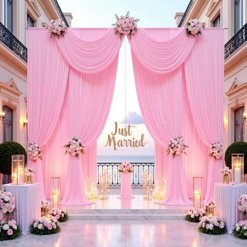 20ft x 15ft Pink Backdrop Curtain for Wedding Party 4 Panels 5x15ft Wrinkle Free Silky Polyester Backdrop Drapes Fabric for Birthday Baby Shower Graduation Photography Stage Background Decorations - color: Pink, size: 20ft x 15ft (W5' x H15', 4panels)