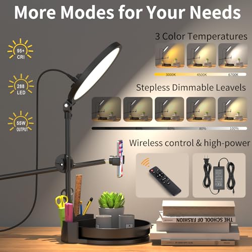 Desk Ring Light with Stand,55W Dimmable Full Screen Ring Light,with Rotating Storage Box,Pen Holder Stand,Phone Holder&Controller (Pink, 10.5) - color: pink