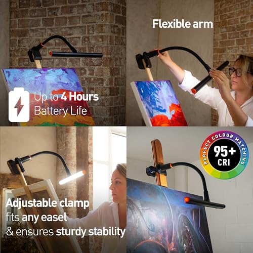 Daylight Company Easel Lamp Go™ Premium 95+ CRI LED Art Lamp with 3-Step Dimmer, USB-C Cable, and Built-in Battery for Superb Color Reproduction and Uninterrupted Illumination - style: Easel Lamp