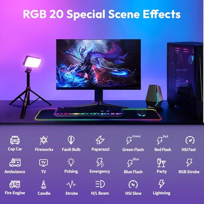 ULANZI 40W Portable RGB Video Light, 5000mAh Rechargeable LED Camera Light, 20 Scene Modes, 2700-6500K Mini Studio Lighting for YouTube, Vlogging, Live Streaming, Photography - color: LM-P40RGB