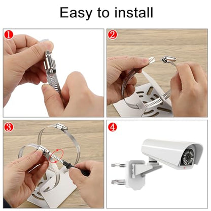Sumnacon Camera Pole Mount Bracket-2Pcs Stainless Steel Pole Mount Adapter Brackets with Loops,Sturdy Camera Mount Bracket for Pole Post,Universal Pole Mount Bracket for CCTV Security Camera Ptz Dome - color: White