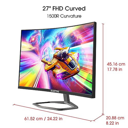 Sceptre New 27-inch Curved Gaming Monitor FreeSync 240Hz Plus DisplayPort HDMI 1ms 99% sRGB Build-in Speakers, R1500 Machine Black 2025 (C275B-FWT240 Series) - style: 27" Curved 240Hz