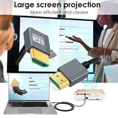 Cable HDMI 2.1 Male to HDMI Male 8K 60hz Stretch Coiled Cable Down Angled 90 Degree for HDTV Computer Laptop Monitor - style: HDMI Down Angled