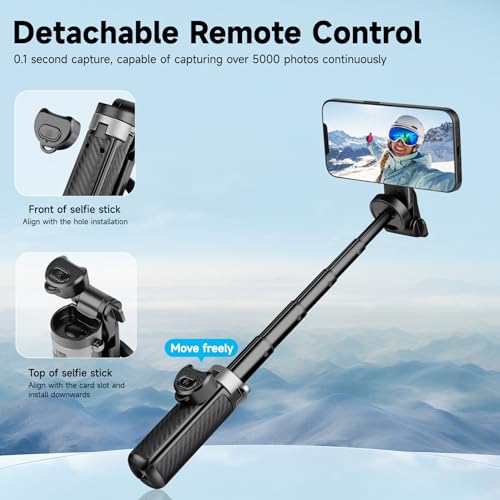2026 5-in-1 Magnetic Selfie Stick with Remote for Cell Phone 360° Rotation - Transforms into Mini Tripod/Camera Grip/Handheld Stabilizer/Phone Stand.Extend to 16 inches - size: 16.1inch