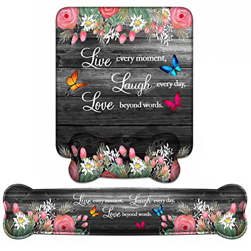 Keyboard Wrist Rest + Mouse Pad Wrist Support Set with Coasters, Non-Slip PU Base Ergonomic Mousepad for Home Office Working Studying Easy Typing & Pain Relief, Floral Quote Live Laugh Love - color: Floral Quote Live Laugh Love
