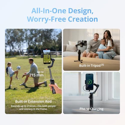 DJI Osmo Mobile 8 Standard Combo, Gimbal Stabilizer for Phone, AI Native Tracking, 360° Pan Rotation, Built-in Extension Rod & Tripod, 10h Battery, Extension Rod, Robust 3-Axis Stabilization