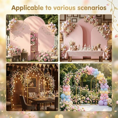 Toolterritary Set of 3 Metal Arch Backdrop Stand with Cover Set, (8FT,7.2FT, 6.6FT Wedding Arch and Cover Set), Backdrop Arch for Party, Baby Shower, Birthday, and Graduation Ceremony - color: Pink, size: 8ft+7.2ft+6.6ft