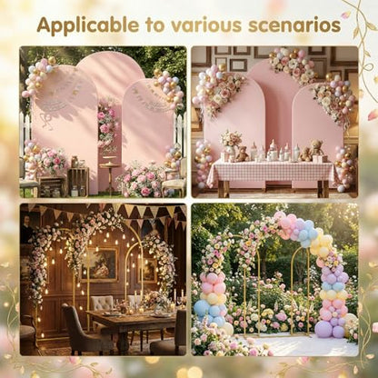 Toolterritary Set of 3 Metal Arch Backdrop Stand with Cover Set, (8FT,7.2FT, 6.6FT Wedding Arch and Cover Set), Backdrop Arch for Party, Baby Shower, Birthday, and Graduation Ceremony - color: Pink, size: 8ft+7.2ft+6.6ft