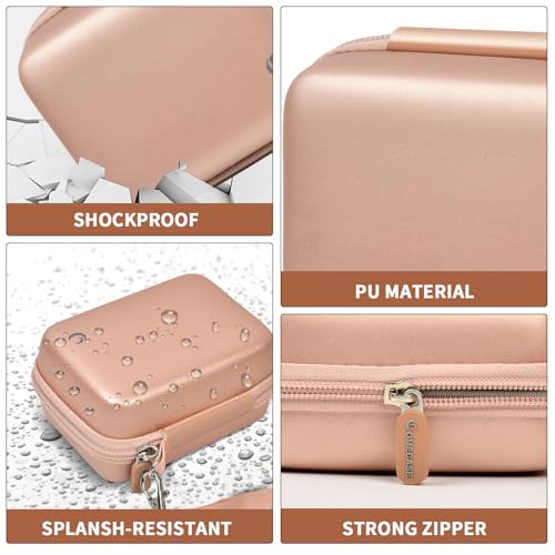 Comecase Hard Digital Camera Case for Kodak PIXPRO FZ55 FZ45, Rose Gold | Hard EVA shell with soft lining, mesh pocket, wrist strap; fits CAMKORY, Canon ELPH 180/190, Sony DSC-W800/W830 - color: Rose Gold