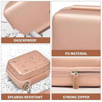 Comecase Hard Digital Camera Case for Kodak PIXPRO FZ55 FZ45, Rose Gold | Hard EVA shell with soft lining, mesh pocket, wrist strap; fits CAMKORY, Canon ELPH 180/190, Sony DSC-W800/W830 - color: Rose Gold